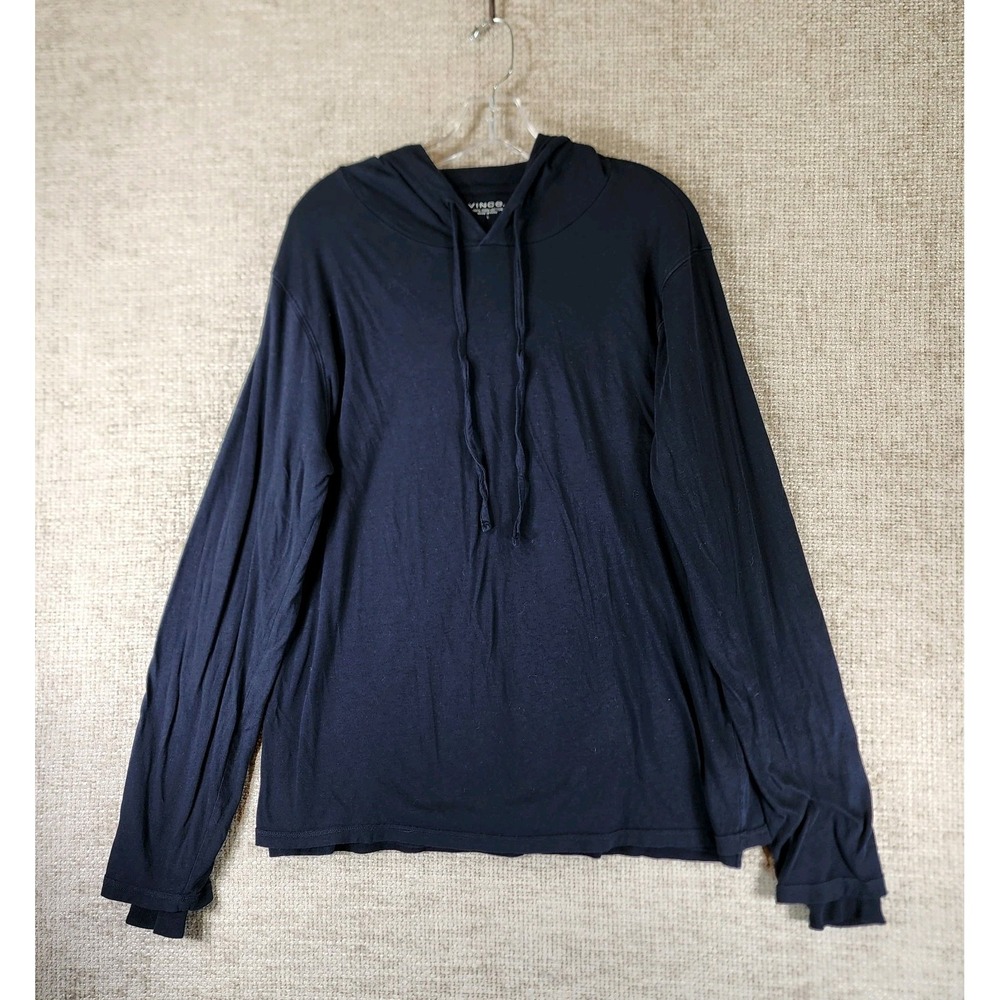 VINCE 100% Pima Cotton Hoodie Shirt Mens L Navy Blue Double Layer Lightweight